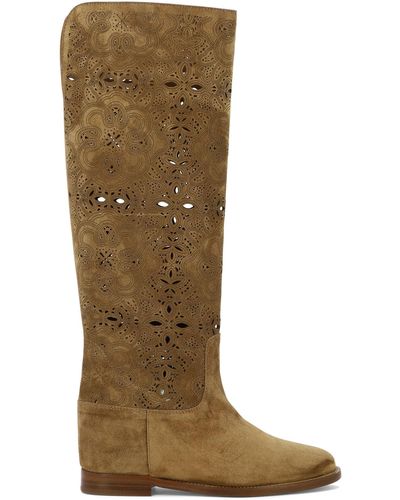 Via Roma 15 Suede Boots With Inlays - Natural