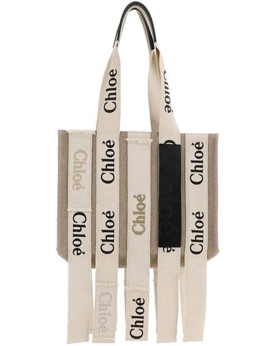 Chloé Chloe 'medium Woody Logo Tote Bag - Metallic