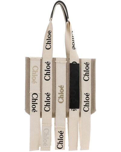 Chloé Medium Woody Logo Tote Bag - Metallic