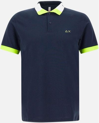 Sun 68 Fluo Cotton Polo Shirt With Iconic Logo - Blue