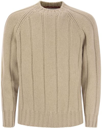 Brunello Cucinelli Flat gerippter Kaschmirpullover - Natur