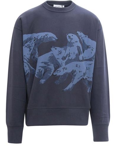 KENZO Polar Bear-print Cotton Sweatshirt - Blue