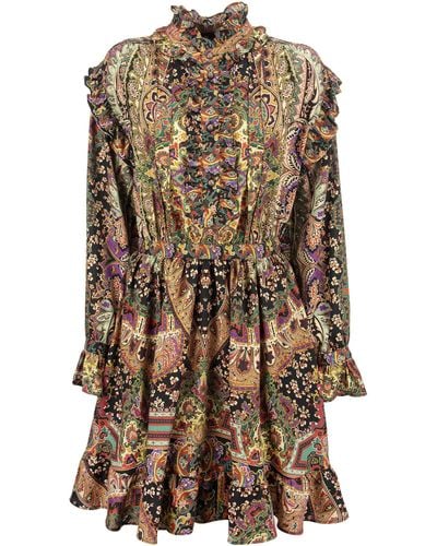 Etro Wool und Seiden Paisley Naif Kleid - Mehrfarbig