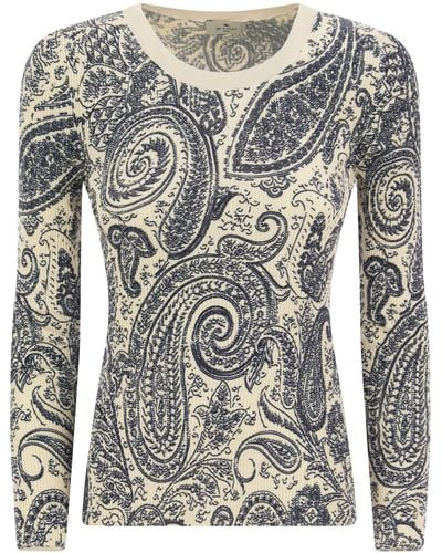 Etro Crew-Neck Sweater With Paisley Pattern - Gray