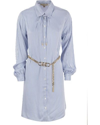 Michael Kors Striped Viscose Chemisier Dress With Belt - Blue
