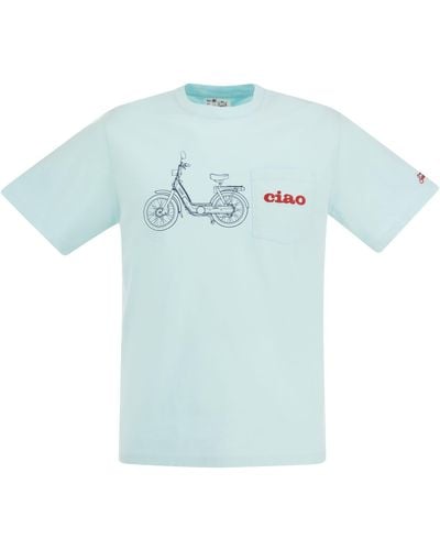 Mc2 Saint Barth Ciao T -Shirt mit Stickerei auf Tasche - Blau