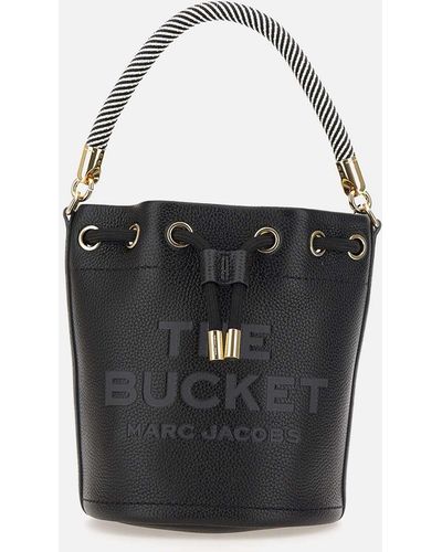 Marc Jacobs Der Eimer Black Leder -Kordelstring -Tasche mit gewebten Griff - Schwarz