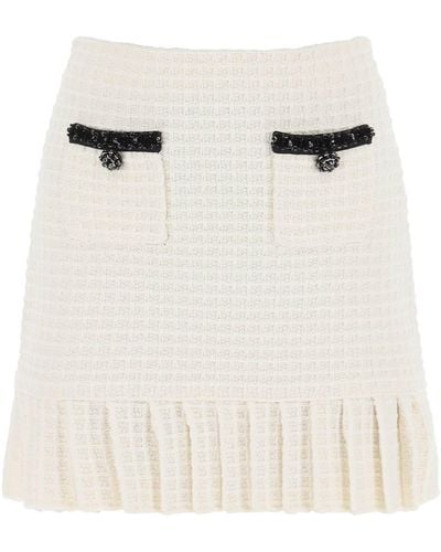Self-Portrait Mini falda de punto de autorretrato con lentejuelas - Blanco