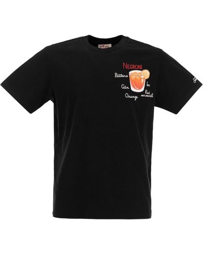 Mc2 Saint Barth Cotton T -Shirt mit Negroni -Druck - Schwarz