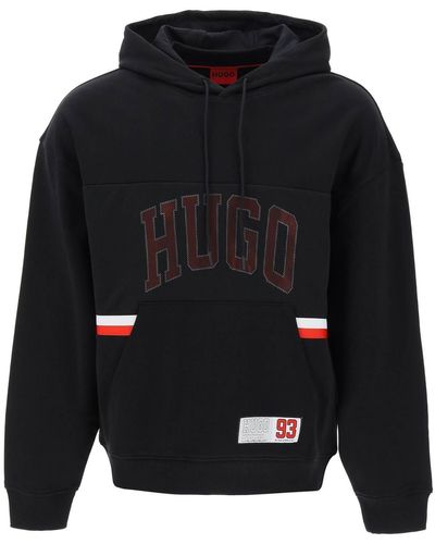 HUGO Ontspannen Fit Hoodie Sweatshirt Met - Zwart