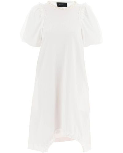 Simone Rocha Vestido de algodón con mangas y perlas de tul - Blanco