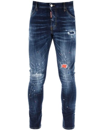 DSquared² Dark Neon Splash Wash Sexy Twist Jeans - Azul