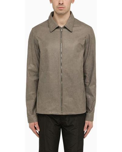 Rick Owens Gray Leather Shirt - Brown