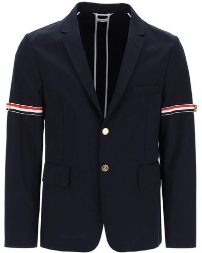 Thom Browne Deconstructed Jacket With Tricolor Bands - Blue