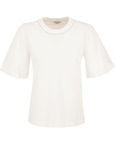 Peserico T-shirt de cou de l'équipage avec manches de ballon - Blanc
