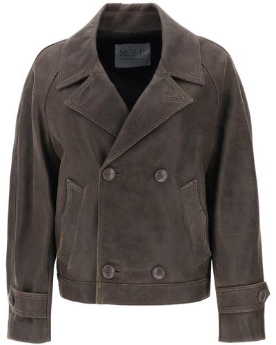 MVP WARDROBE Solferino Jacket In Vintage-effect Leather - Black