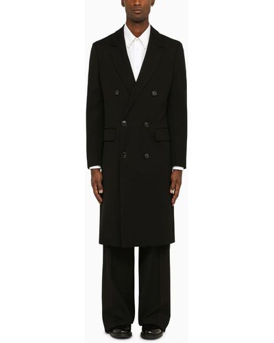 PT Torino Black Double Breasted Coat In Virgin Wool