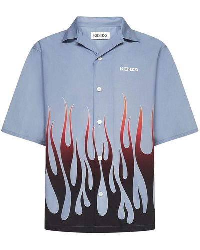 KENZO Camisa de algodón estampado de - Azul