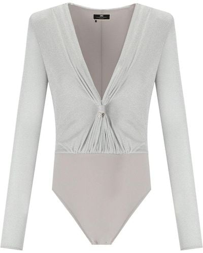 Elisabetta Franchi Silver Lurex Bodysuit - Grau