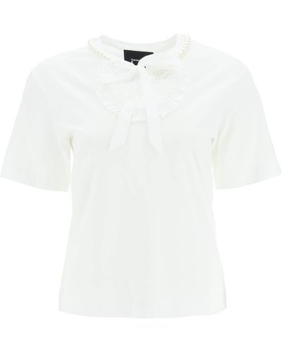 Simone Rocha Imone Rocha T-shirt With Heart-shaped Cut-out And Pearls - White
