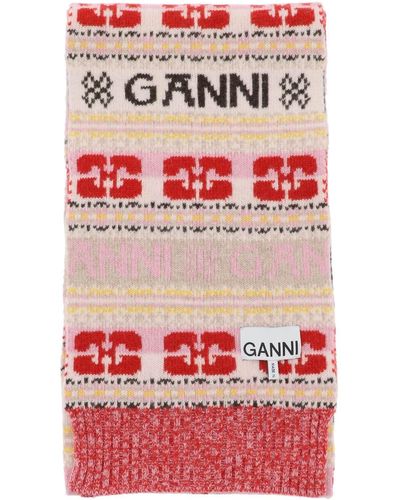 Ganni Grafisch Logo Sjaal - Rood