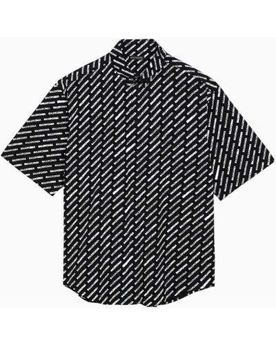 Balenciaga Cotton Button Down Shirt With Logo Print - Black