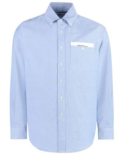 Palm Angels Button-down Collar Cotton Shirt - Blue