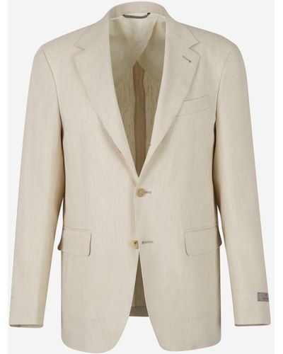 Canali Wool And Linen Blazer - Natural