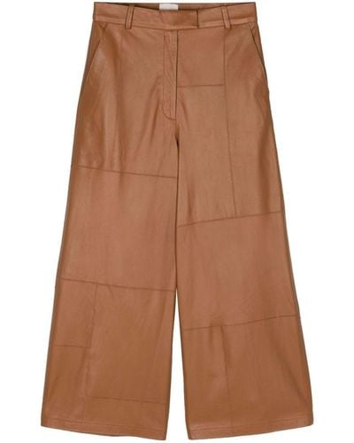 Alysi Wide Leg Cropped Leather Pants - Brown