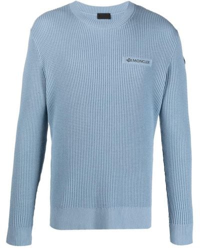 Moncler Logo-patch Knitted Cotton Jumper - Blue