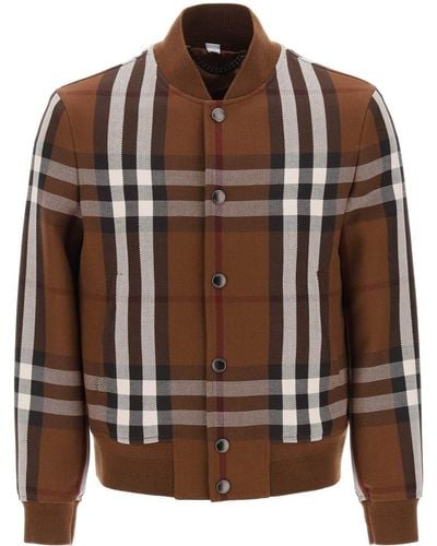 Burberry Check Wool Cotton Bomber Jacket - Brown