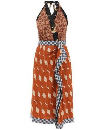 Dries Van Noten Dole Patchwork Dress With American Neckline - Orange
