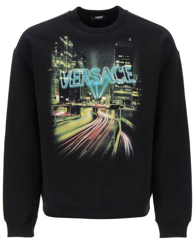 Versace Crew-neck Sweatshirt With City Lights Print - Black