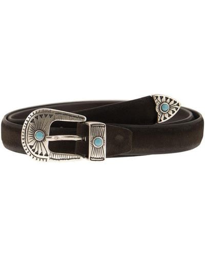 Alberto Luti Leather Belt With Machined Buckle - Black