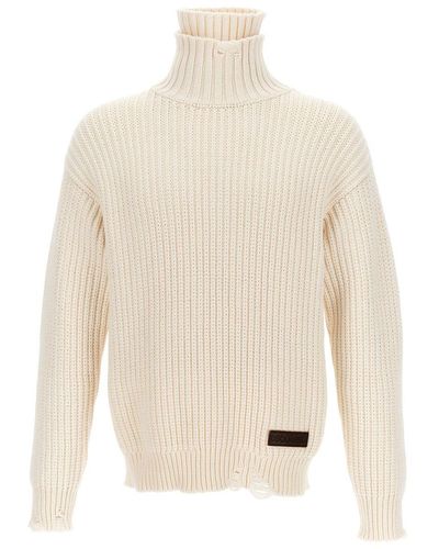 DSquared² Broken Stitch Double Collar Sweater, Cardigans - White