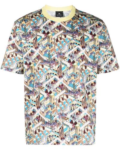 PS by Paul Smith Jack'S World Print Cotton T-Shirt - Yellow
