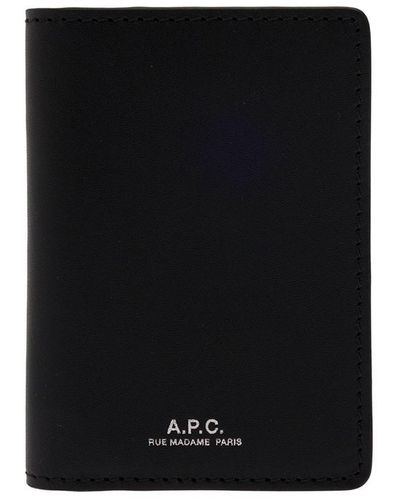 A.P.C. 'stefan' Black Card-holder With Embossed Logo In Leather Man