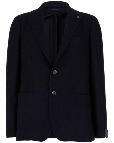 Tagliatore Single-Breasted Jacket With Logo Pin - Blue