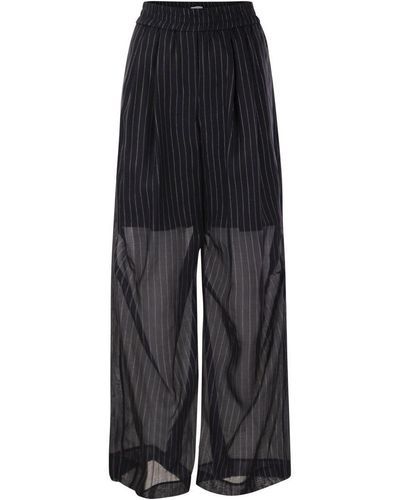 Brunello Cucinelli Sparkling Stripe Cotton Gauze Loose Trousers - Black