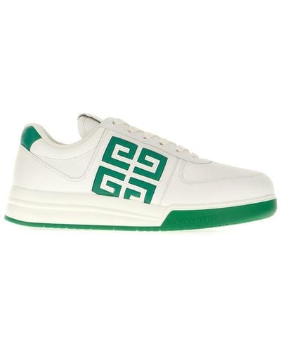 Givenchy G4 White And Green Sneakers With Contrasting Heel Tab And 4g Logo In Leather
