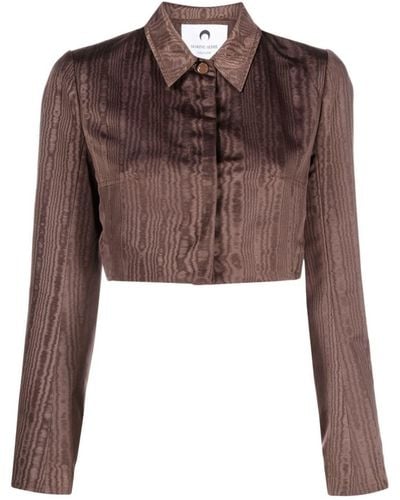 Marine Serre Regenerated Cropped Moire Jacket - Brown