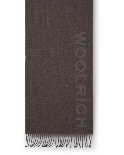 Woolrich Light Dove Gray Alpaca Blend Logo Scarf - Brown
