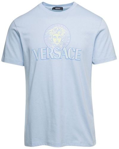 Versace Light 'Medusa' T-Shirt With Front Logo Print - Blue