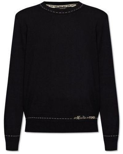Fendi Sweater With Logo, - Black