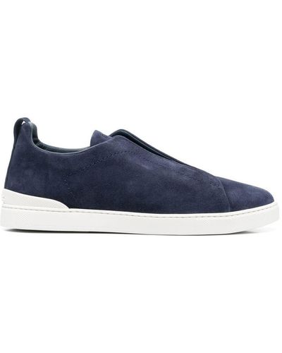 Zegna Triple Stitch Low-top Suede Trainers - Blue