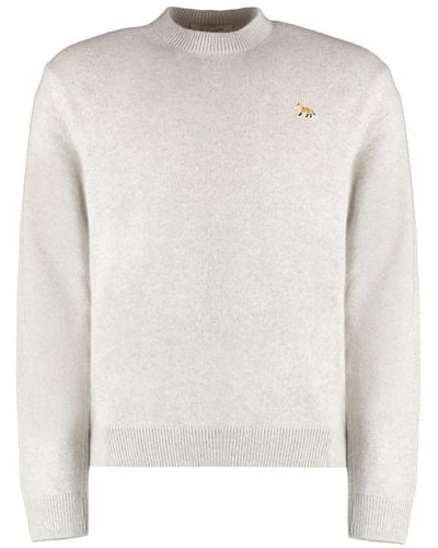Maison Kitsuné Crew-Neck Wool Sweater - White