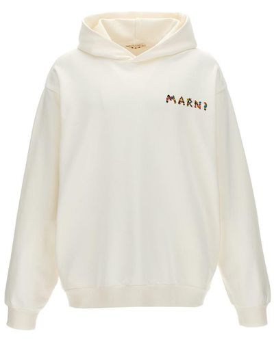 Marni Logo Print Hoodie - White