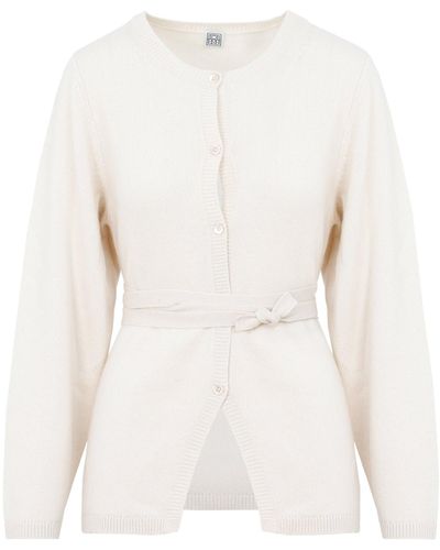 Totême Belted Cashmere Cardigan Sweater - White