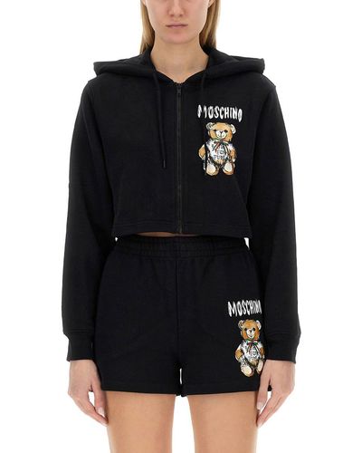Moschino Cropped Sweatshirt With Teddy Bear Logo - Black