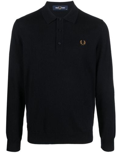 Fred Perry Logo Wool Blend Polo Shirt - Blue